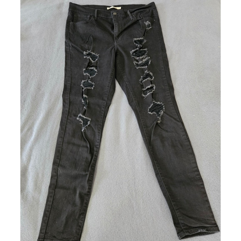 Levi's 720 High Rise Super Skinny Black Distressed Jeans Women's Size 32W 30L